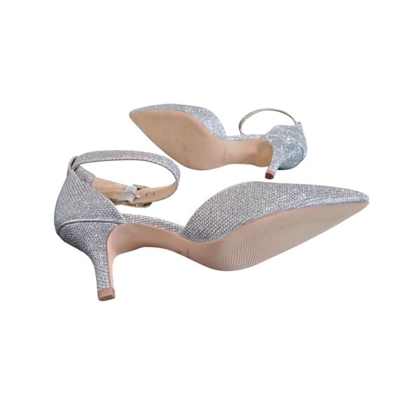 Jenn Ardor Silver Glitter Ankle Strap Pointy Toe Pumps Heels Shoes Size 7M - Picture 8 of 9